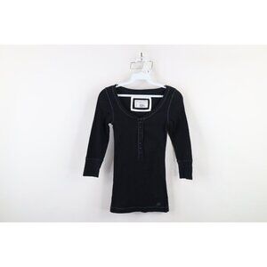 Vtg Y2K Aeropostale Womens S Faded Stretch Thermal Ribbed Knit Henley T-Shirt